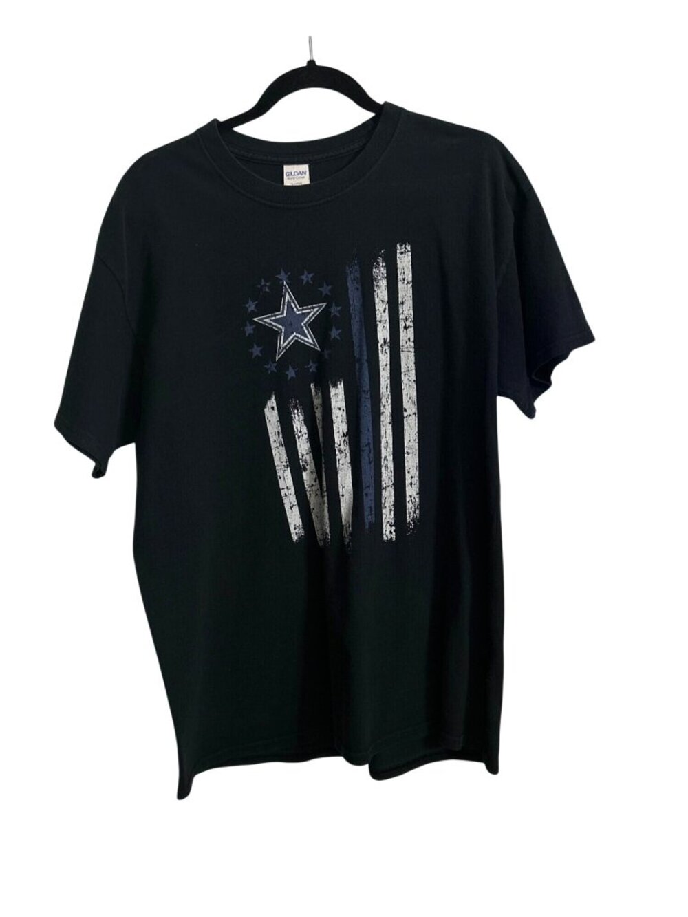 Dallas Cowboys Gildan Heavy Cotton Mens T-Shirt L Black With Star & Stripes Desi